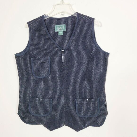 Woolrich Full Zip Heirloom Wool Blend Pinstripe Vest Size Large - Picture 1 of 7